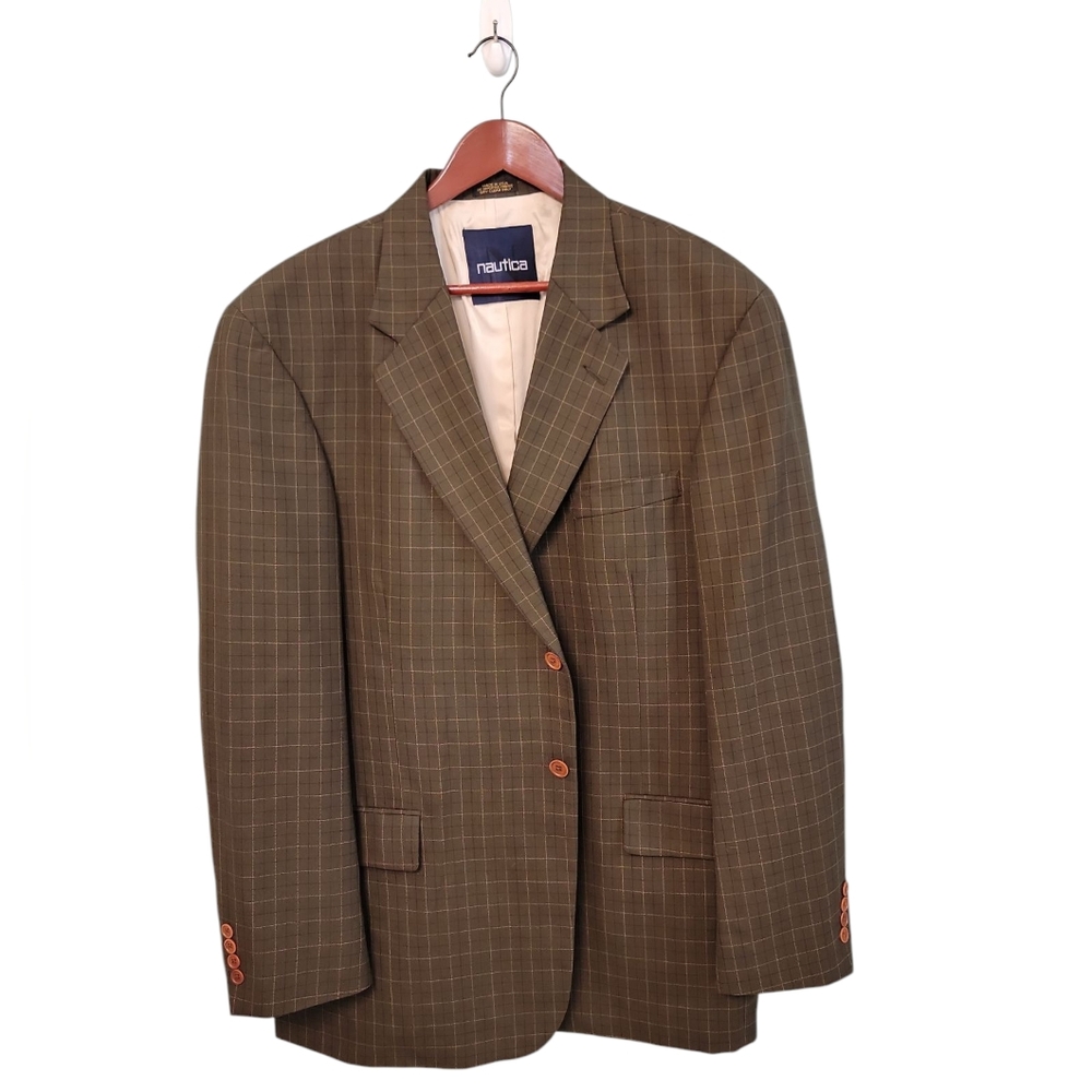 Vintage Nautica Worsted Wool Stripe Career Business Mens 2 Button Blazer 46L